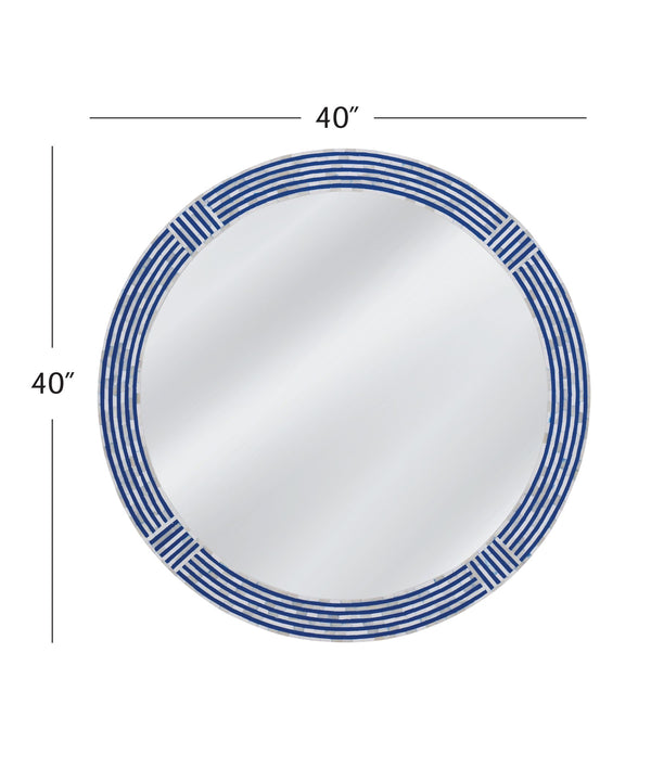 Basset Mirror Blue Circle Wall Mirror: Unique Bone & Blue Resin Inlay, Coastal Boho Design For Stylish Interiors Blue Bone,Resin,Mdf,Glass M5188