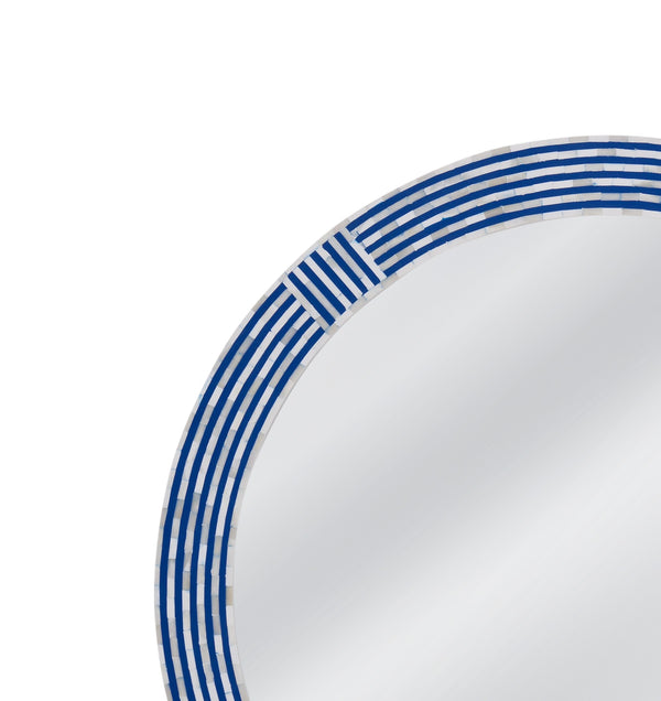 Basset Mirror Blue Circle Wall Mirror: Unique Bone & Blue Resin Inlay, Coastal Boho Design For Stylish Interiors Blue Bone,Resin,Mdf,Glass M5188