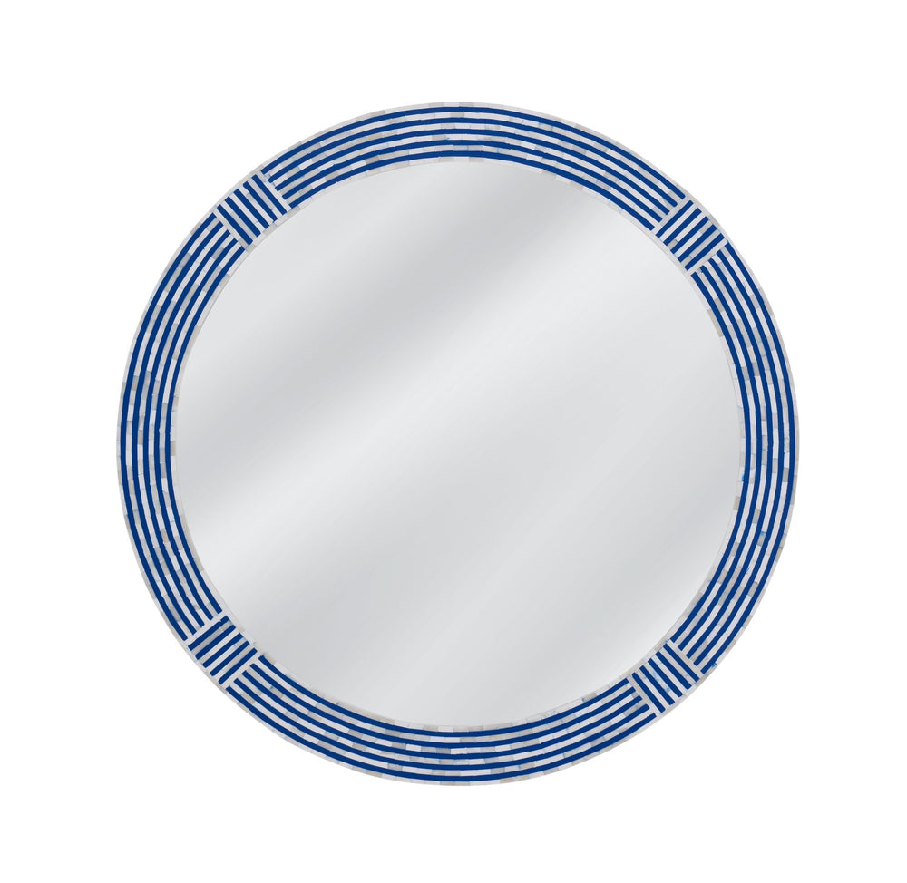 Basset Mirror Blue Circle Wall Mirror: Unique Bone & Blue Resin Inlay, Coastal Boho Design For Stylish Interiors Blue Bone,Resin,Mdf,Glass M5188