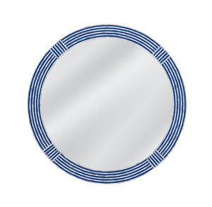 Basset Mirror Blue Circle Wall Mirror: Unique Bone & Blue Resin Inlay, Coastal Boho Design For Stylish Interiors Blue Bone,Resin,Mdf,Glass M5188