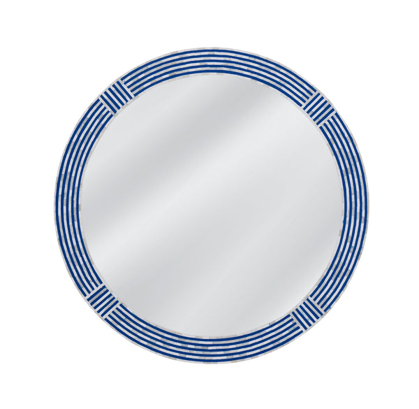Basset Mirror Blue Circle Wall Mirror: Unique Bone & Blue Resin Inlay, Coastal Boho Design For Stylish Interiors Blue Bone,Resin,Mdf,Glass M5188