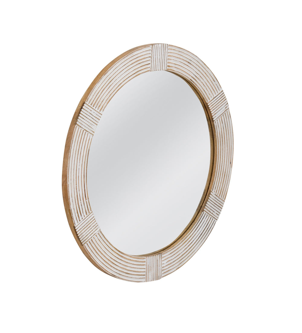 Basset Mirror Brockton Round Wall Mirror - Coastal Boho Design With Intricate Carvings For Chic Home Decor White Mango Wood,Mdf,Glass M5192
