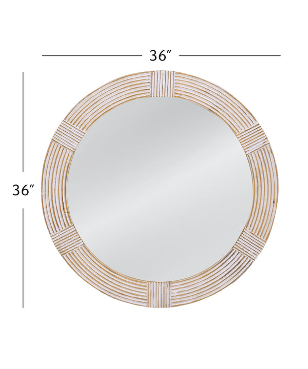 Basset Mirror Brockton Round Wall Mirror - Coastal Boho Design With Intricate Carvings For Chic Home Decor White Mango Wood,Mdf,Glass M5192