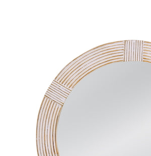 Basset Mirror Brockton Round Wall Mirror - Coastal Boho Design With Intricate Carvings For Chic Home Decor White Mango Wood,Mdf,Glass M5192