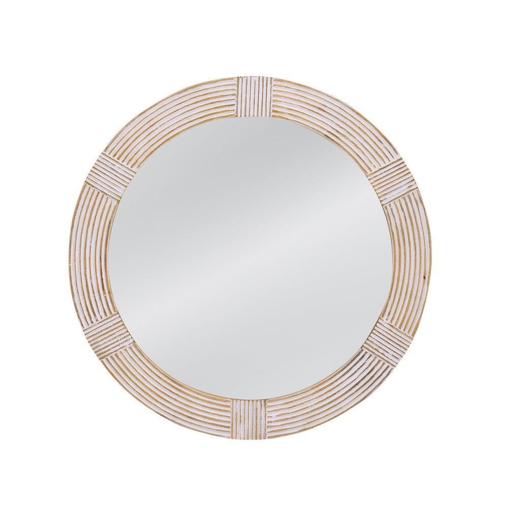 Basset Mirror Brockton Round Wall Mirror - Coastal Boho Design With Intricate Carvings For Chic Home Decor White Mango Wood,Mdf,Glass M5192