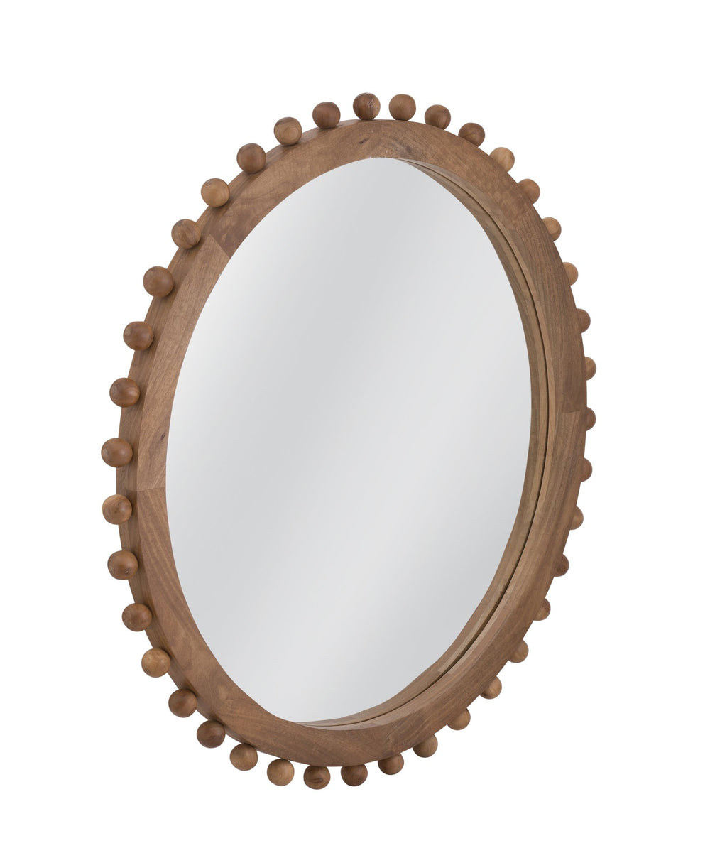 Basset Mirror Round Renn Wall Mirror - Boho Chic Wood Frame With Unique Hobnail Detail For Elegant Home Decor Natural Wood,Mirror,Mdf M5196
