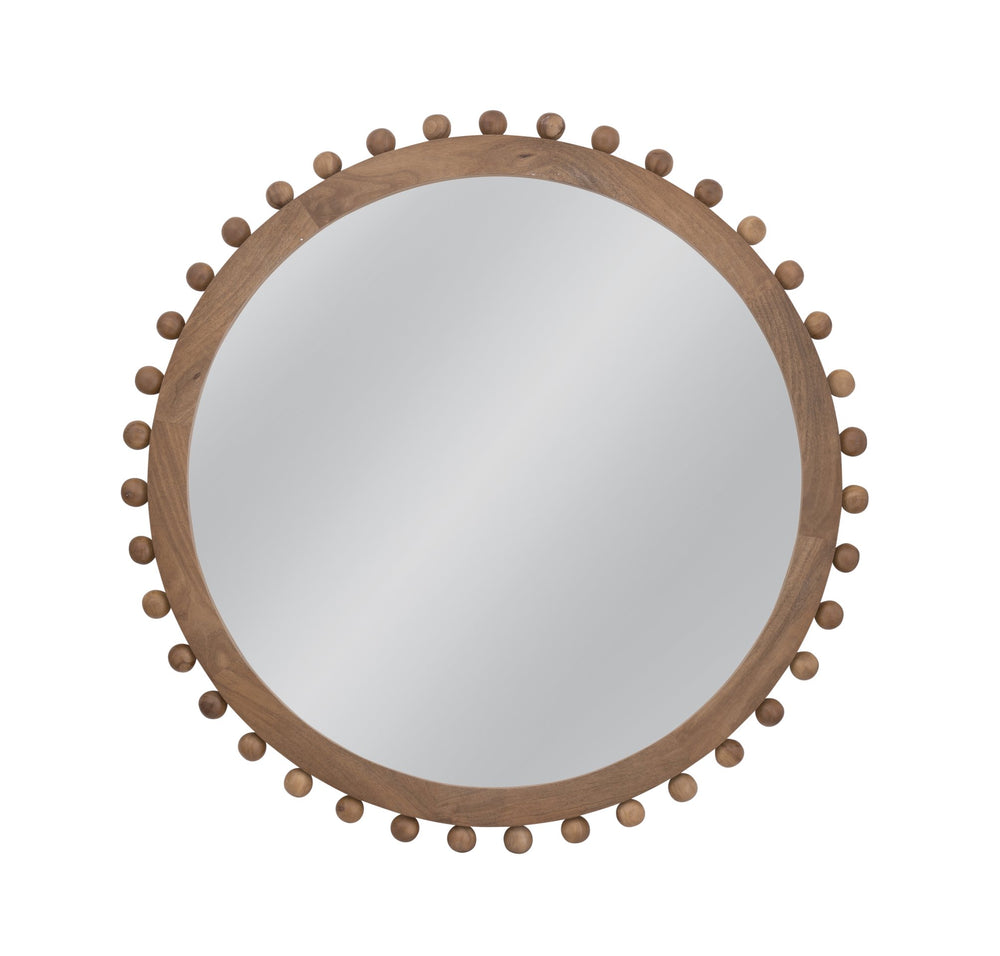 Basset Mirror Round Renn Wall Mirror - Boho Chic Wood Frame With Unique Hobnail Detail For Elegant Home Decor Natural Wood,Mirror,Mdf M5196