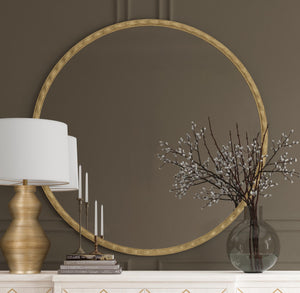 Basset Mirror Entralla Wall Mirror - Round Modern Design With Hammered Gold Frame For Elegant Home Decor Gold Aluminum,Mirror,Mdf M5200