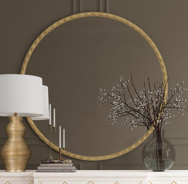 Basset Mirror Entralla Wall Mirror - Round Modern Design With Hammered Gold Frame For Elegant Home Decor Gold Aluminum,Mirror,Mdf M5200