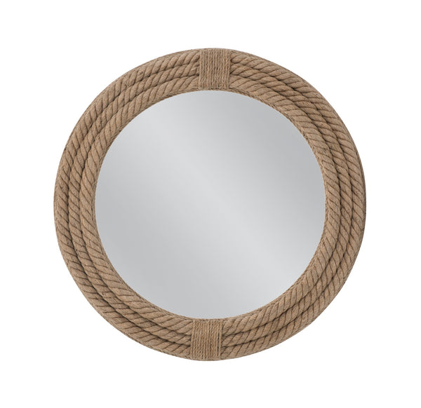 Basset Mirror Mayflower Coastal Wall Mirror - Round Nautical Design With Unique Rope Frame For Beachy Charm Natural Jute Rope,Mdf,Mirror Glass M5204