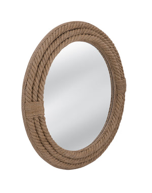 Basset Mirror Mayflower Coastal Wall Mirror - Round Nautical Design With Unique Rope Frame For Beachy Charm Natural Jute Rope,Mdf,Mirror Glass M5204