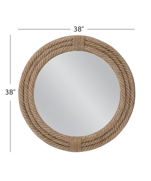 Basset Mirror Mayflower Coastal Wall Mirror - Round Nautical Design With Unique Rope Frame For Beachy Charm Natural Jute Rope,Mdf,Mirror Glass M5204