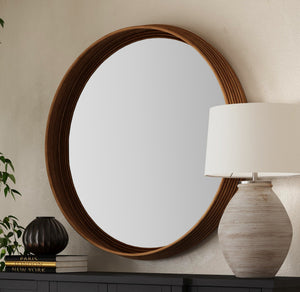 Basset Mirror Marcella Wall Mirror - Modern Boho Round Wood Frame For Stylish Home Decor & Unique Interior Flair Natural Rattan,Glass,Mdf M5207