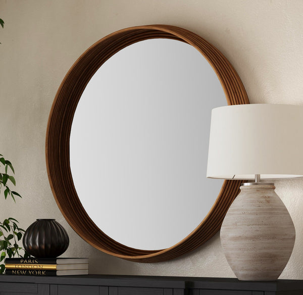 Basset Mirror Marcella Wall Mirror - Modern Boho Round Wood Frame For Stylish Home Decor & Unique Interior Flair Natural Rattan,Glass,Mdf M5207