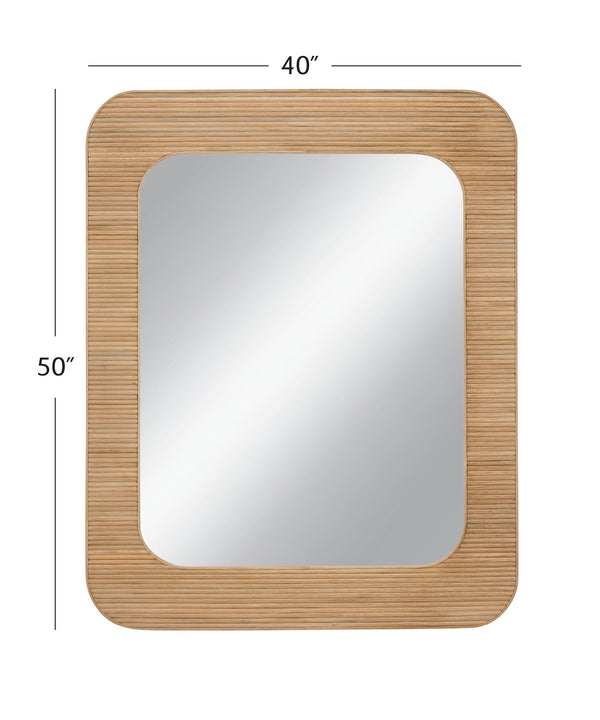 Basset Mirror Wilson Wall Mirror - Boho-chic Design With Natural Wood Slats, Perfect For Any Home Decor Style! Natural Rattan,Glass,Mdf M5208