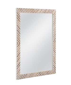 Basset Mirror Karl Wall Mirror - Boho Chic Cream & Natural Wood Herringbone Frame For Stylish Home Decor Natural Wood,Bone,Resin,Glass M5215