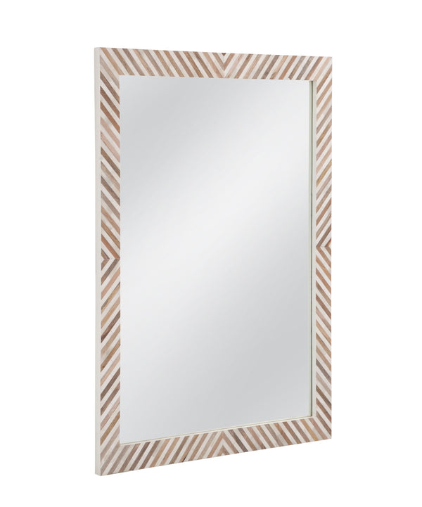 Basset Mirror Karl Wall Mirror - Boho Chic Cream & Natural Wood Herringbone Frame For Stylish Home Decor Natural Wood,Bone,Resin,Glass M5215