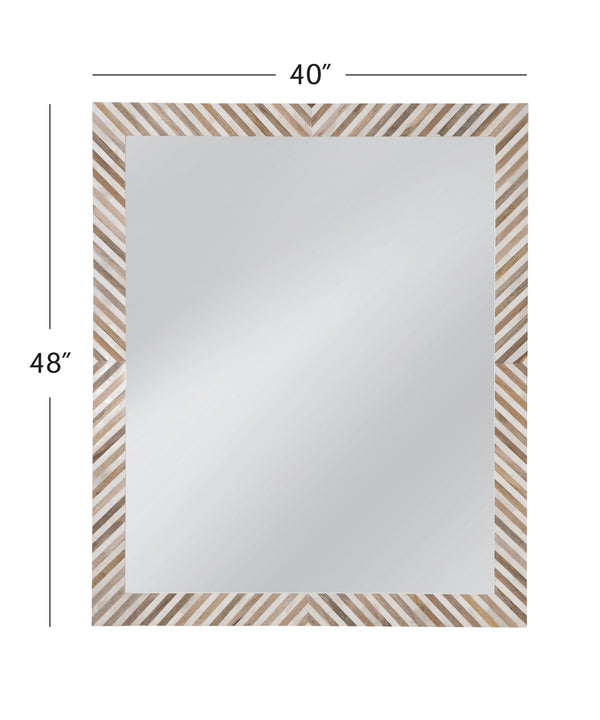 Basset Mirror Karl Wall Mirror - Boho Chic Cream & Natural Wood Herringbone Frame For Stylish Home Decor Natural Wood,Bone,Resin,Glass M5215