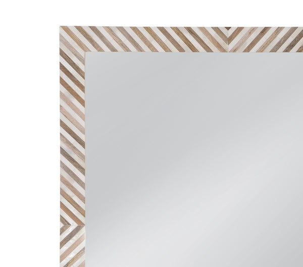 Basset Mirror Karl Wall Mirror - Boho Chic Cream & Natural Wood Herringbone Frame For Stylish Home Decor Natural Wood,Bone,Resin,Glass M5215