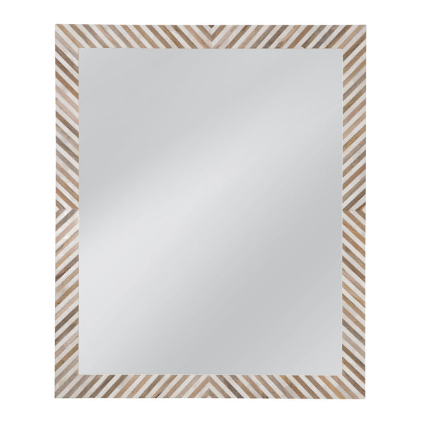 Basset Mirror Karl Wall Mirror - Boho Chic Cream & Natural Wood Herringbone Frame For Stylish Home Decor Natural Wood,Bone,Resin,Glass M5215