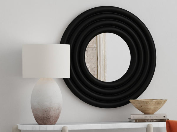 Basset Mirror Centauri Round Wall Mirror - Modern Matte Black Frame For Contemporary Home Decor & Unique Style Black Resin,Mirror,Mdf M5219