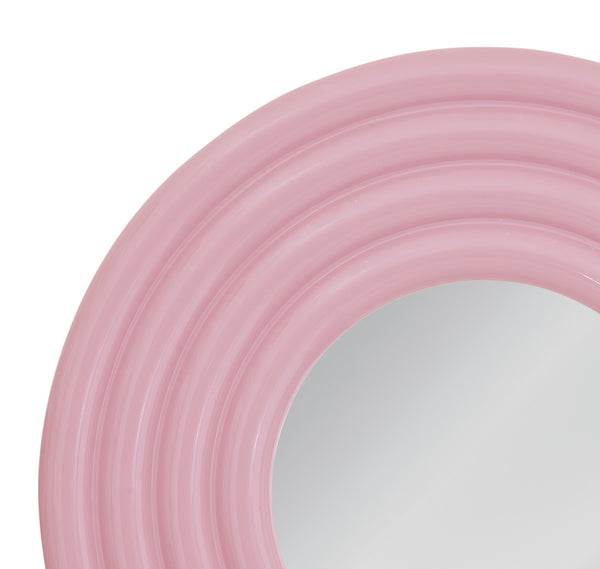 Basset Mirror Rigel Wall Mirror - Funky Round Design With Glossy Pink Finish For A Modern Home Decor Statement Piece Pink Resin,Mirror,Mdf M5220