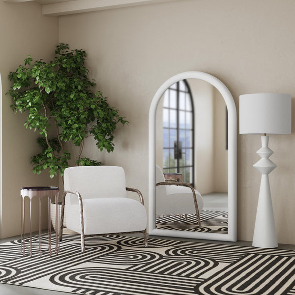 Basset Mirror Vega Floor Mirror - Contemporary Arched Design With Matte White Finish For A Modern Home Aesthetic White Resin,Mirror,Mdf M5221