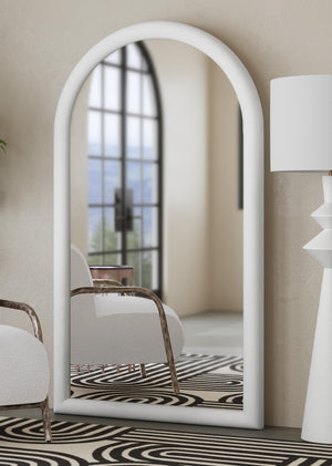Basset Mirror Vega Floor Mirror - Contemporary Arched Design With Matte White Finish For A Modern Home Aesthetic White Resin,Mirror,Mdf M5221