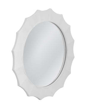 Basset Mirror White Round Wall Mirror With Inverted Curved Frame – Modern Elegance For Any Room Decor White Resin,Mirror,Mdf M5226b