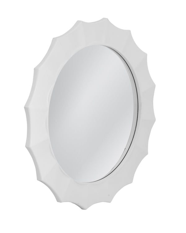 Basset Mirror White Round Wall Mirror With Inverted Curved Frame – Modern Elegance For Any Room Decor White Resin,Mirror,Mdf M5226b