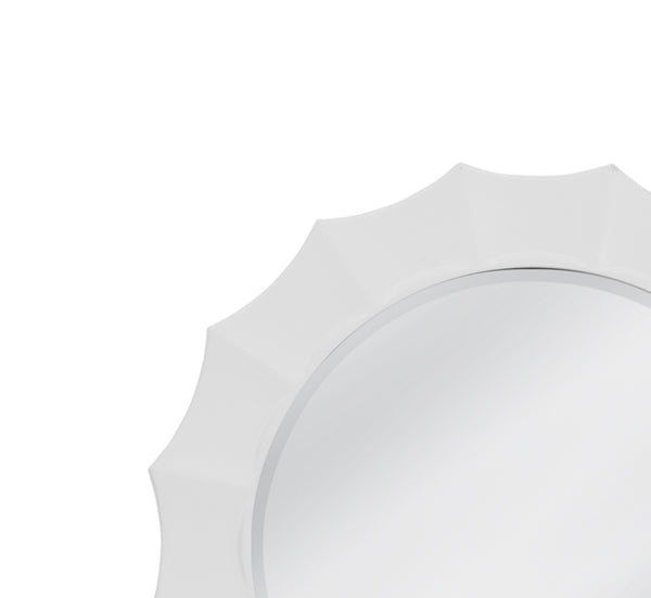 Basset Mirror White Round Wall Mirror With Inverted Curved Frame – Modern Elegance For Any Room Decor White Resin,Mirror,Mdf M5226b