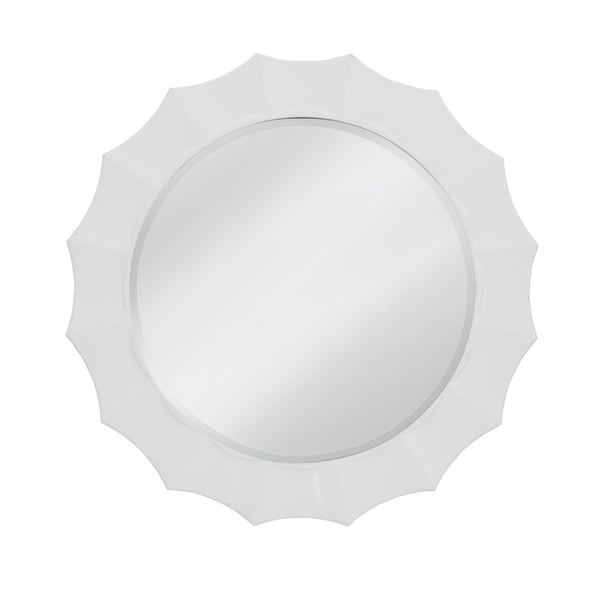 Basset Mirror White Round Wall Mirror With Inverted Curved Frame – Modern Elegance For Any Room Decor White Resin,Mirror,Mdf M5226b