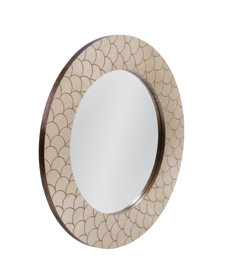 Basset Mirror Tetra Wall Mirror - Elegant Coastal Design With Unique Scale-printed Frame In Soft Champagne Finish Gold Resin,Mirror Glass M5236b