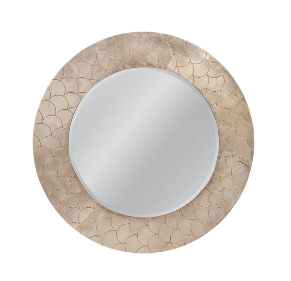 Basset Mirror Tetra Wall Mirror - Elegant Coastal Design With Unique Scale-printed Frame In Soft Champagne Finish Gold Resin,Mirror Glass M5236b