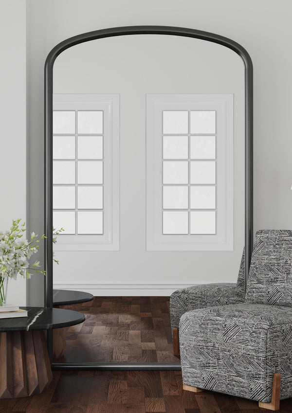 Basset Mirror Brookings Floor Mirror - Modern Glam In Sleek Black, Classic Louis Philippe Design For Elegant Decor Black Resin,Mirror Glass M5249