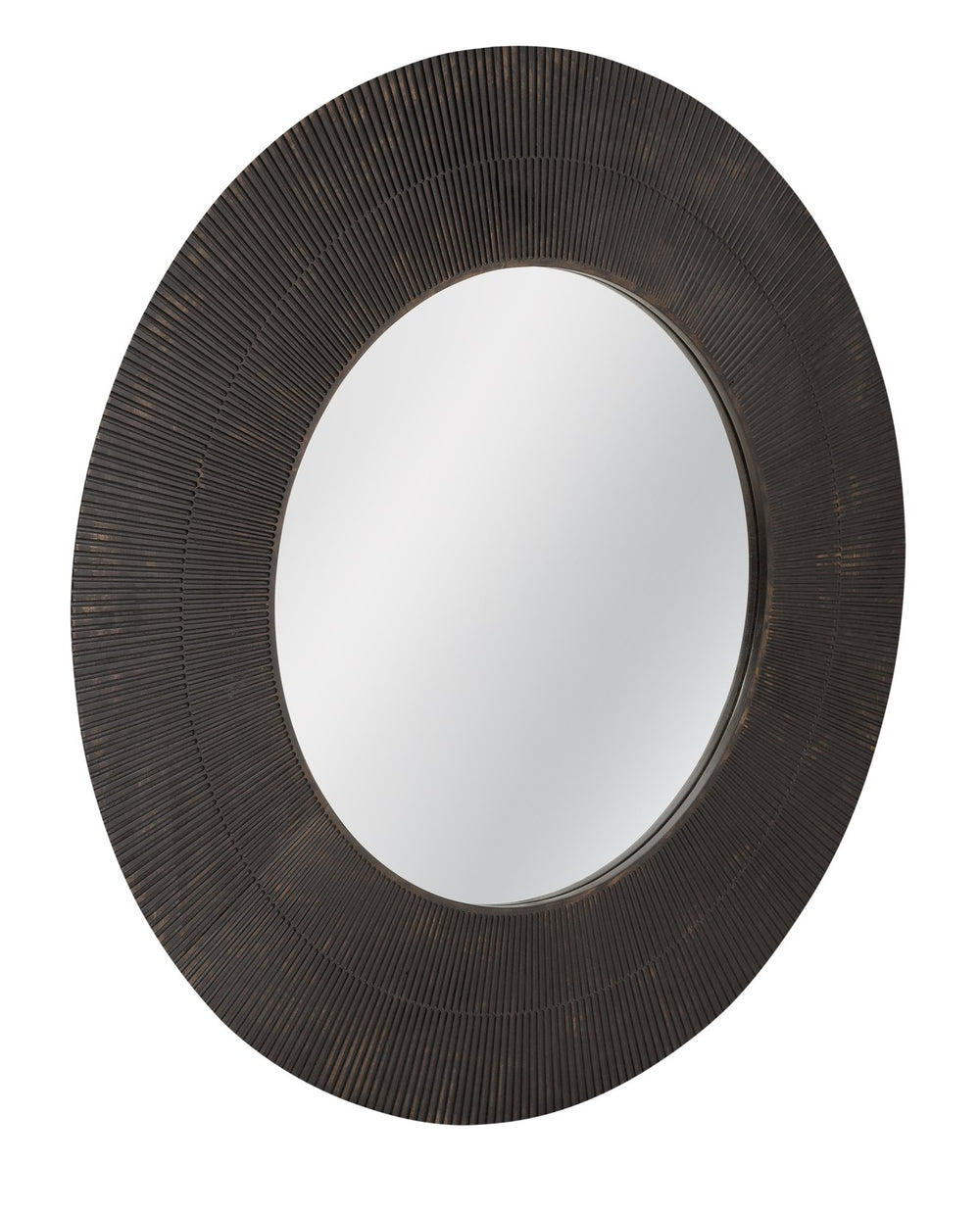 Basset Mirror Karolina Round Wall Mirror – Elegant Matte Black Wood Frame With Sculptural Detailing For Modern Style Black Wood,Mirror Glass M5264
