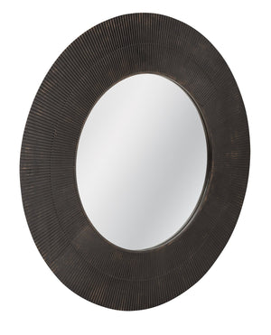 Basset Mirror Karolina Round Wall Mirror – Elegant Matte Black Wood Frame With Sculptural Detailing For Modern Style Black Wood,Mirror Glass M5264
