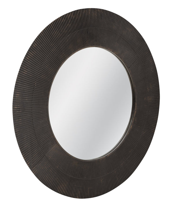 Basset Mirror Karolina Round Wall Mirror – Elegant Matte Black Wood Frame With Sculptural Detailing For Modern Style Black Wood,Mirror Glass M5264