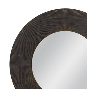 Basset Mirror Karolina Round Wall Mirror – Elegant Matte Black Wood Frame With Sculptural Detailing For Modern Style Black Wood,Mirror Glass M5264