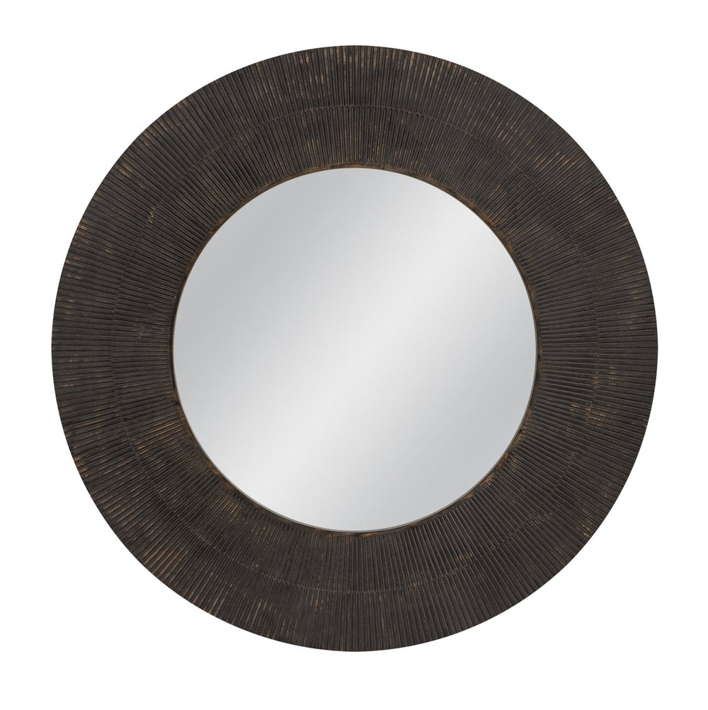 Basset Mirror Karolina Round Wall Mirror – Elegant Matte Black Wood Frame With Sculptural Detailing For Modern Style Black Wood,Mirror Glass M5264