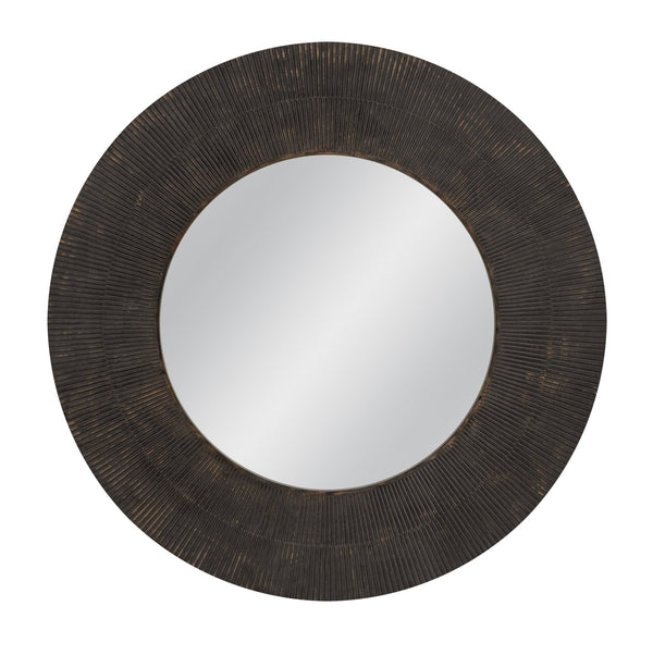 Basset Mirror Karolina Round Wall Mirror – Elegant Matte Black Wood Frame With Sculptural Detailing For Modern Style Black Wood,Mirror Glass M5264