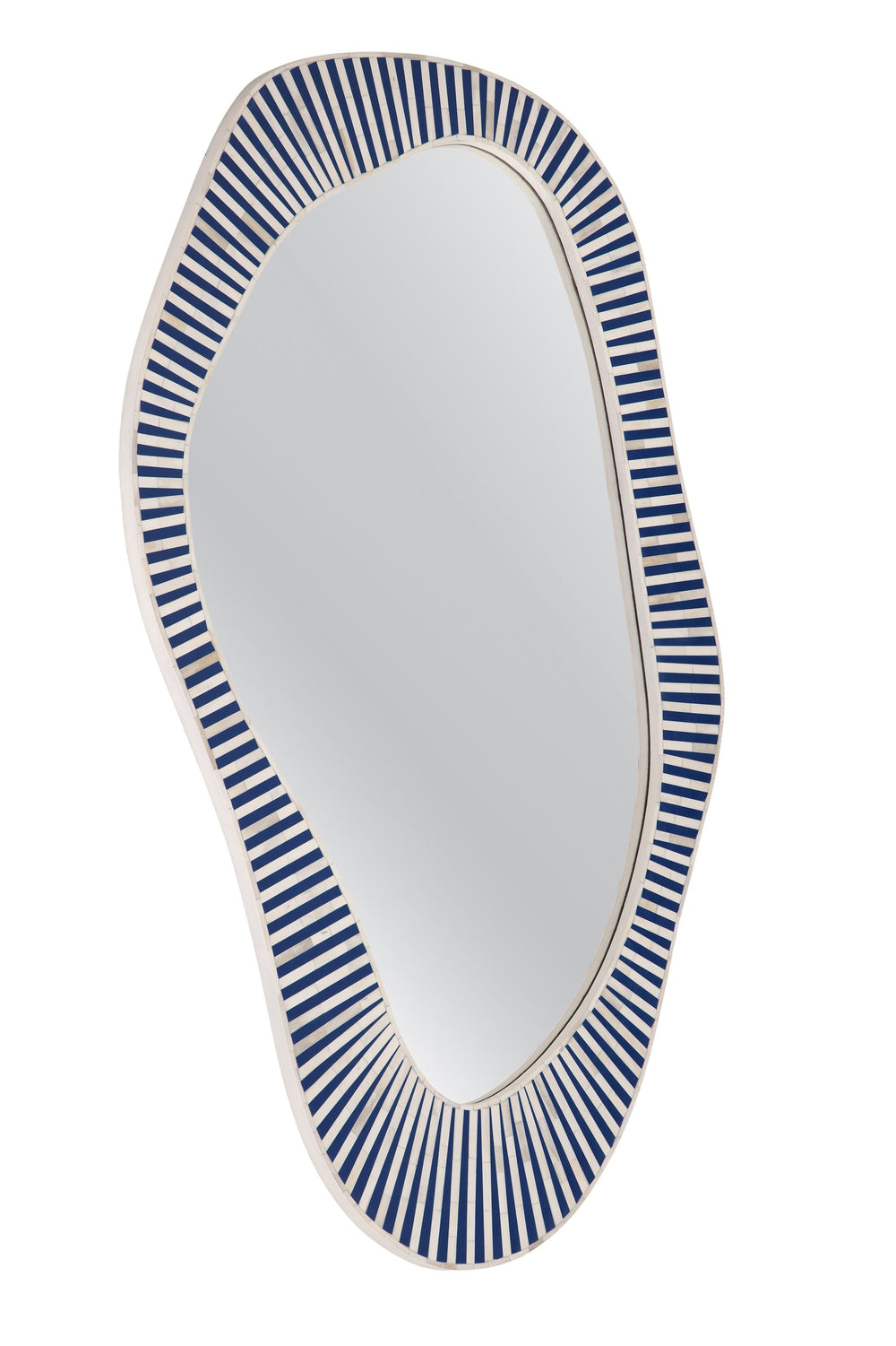 Basset Mirror Rhodes Wall Mirror - Contemporary Coastal Design With Striking Blue & White Bone Inlay Frame Blue Bone,Resin,Glass,Mdf M5266