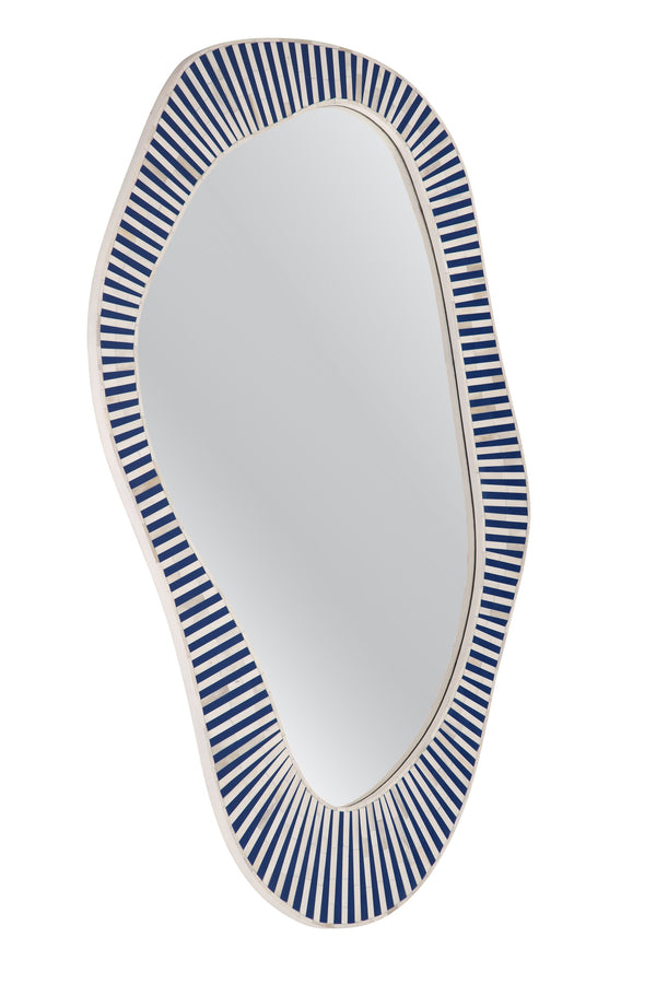 Basset Mirror Rhodes Wall Mirror - Contemporary Coastal Design With Striking Blue & White Bone Inlay Frame Blue Bone,Resin,Glass,Mdf M5266