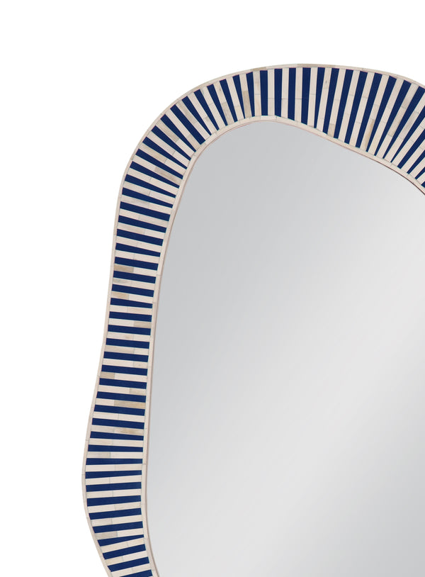 Basset Mirror Rhodes Wall Mirror - Contemporary Coastal Design With Striking Blue & White Bone Inlay Frame Blue Bone,Resin,Glass,Mdf M5266