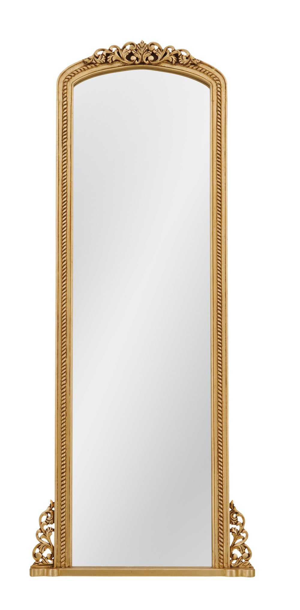 Basset Mirror Cena Floor Mirror - Elegant Arched Design With Antique Gold Finish, Victorian Charm For Luxury Décor Gold Wood,Mirror Glass M5267