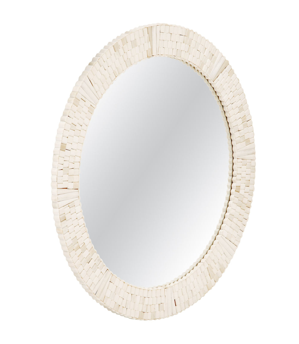 Basset Mirror Getty Wall Mirror - Artisanal Bone Frame In Cream Finish, Adds Warmth & Elegance To Any Decor Cream Bone,Mirror Glass M5273
