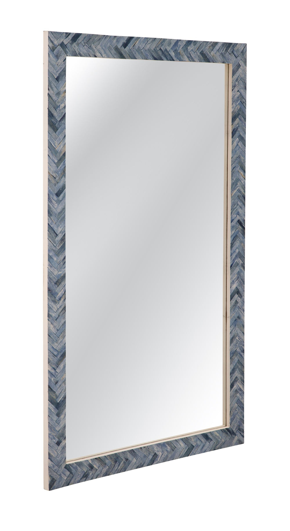 Basset Mirror Sutton Wall Mirror - Striking Blue Bone Herringbone Frame For Modern Coastal & Eclectic Décor Blue Bone,Glass,Mdf M5274