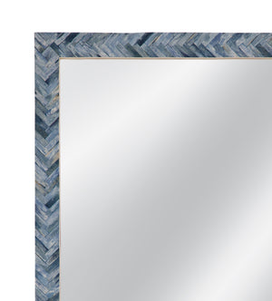 Basset Mirror Sutton Wall Mirror - Striking Blue Bone Herringbone Frame For Modern Coastal & Eclectic Décor Blue Bone,Glass,Mdf M5274