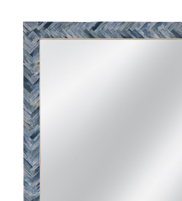 Basset Mirror Sutton Wall Mirror - Striking Blue Bone Herringbone Frame For Modern Coastal & Eclectic Décor Blue Bone,Glass,Mdf M5274