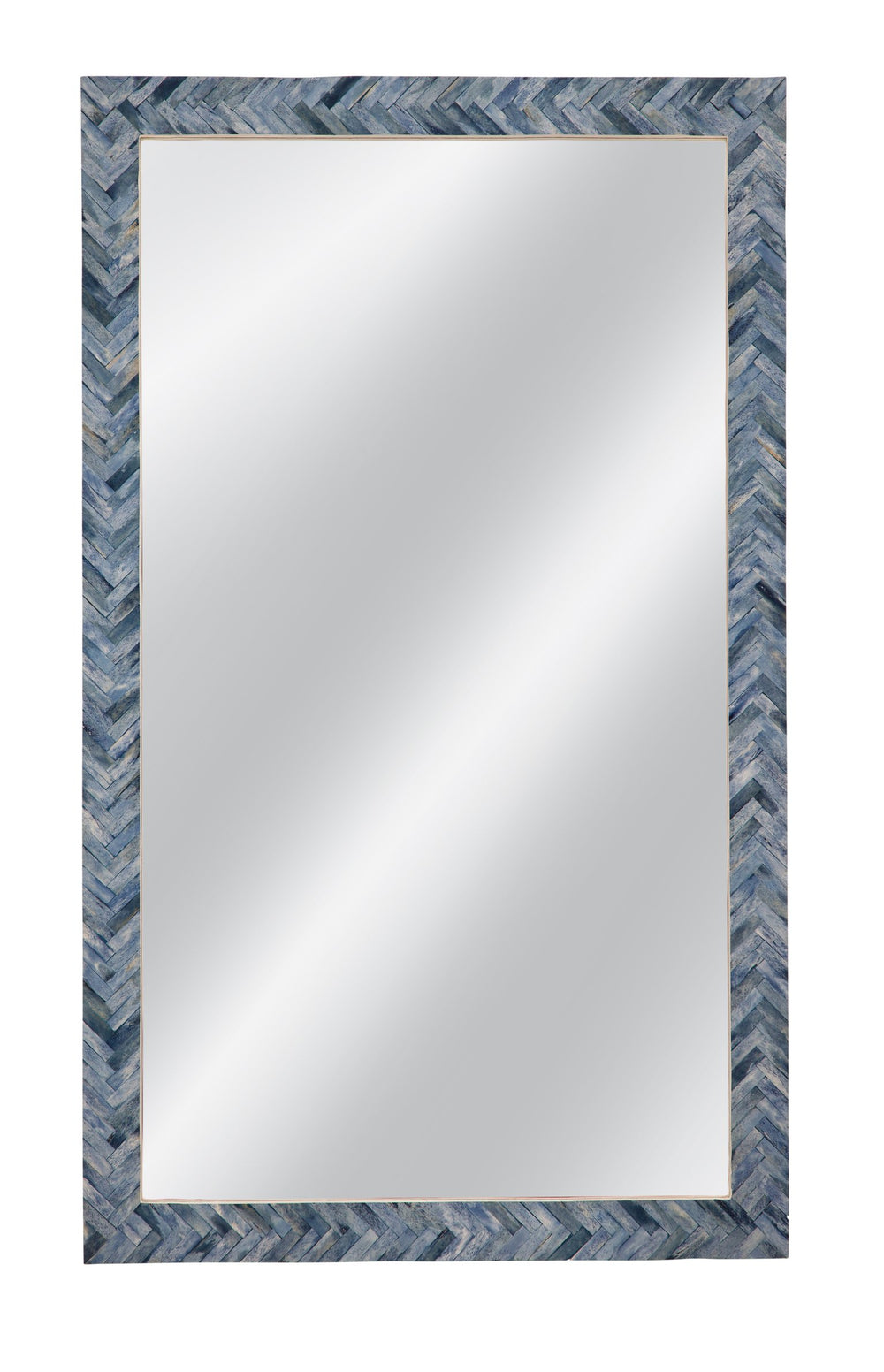 Basset Mirror Sutton Wall Mirror - Striking Blue Bone Herringbone Frame For Modern Coastal & Eclectic Décor Blue Bone,Glass,Mdf M5274
